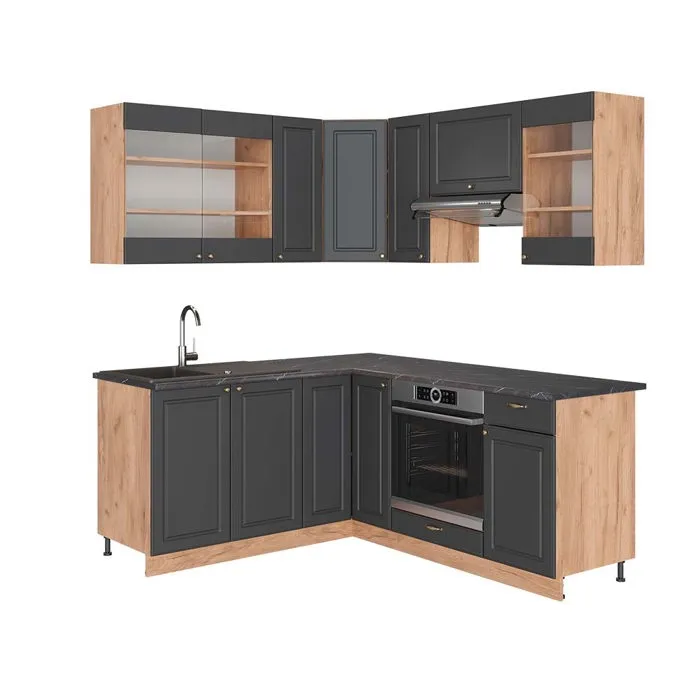 Vicco Cuisine en angle Anthrazit-Gold Landhaus/Chêne de force doré 190 x 160 cm, PT Anthracite