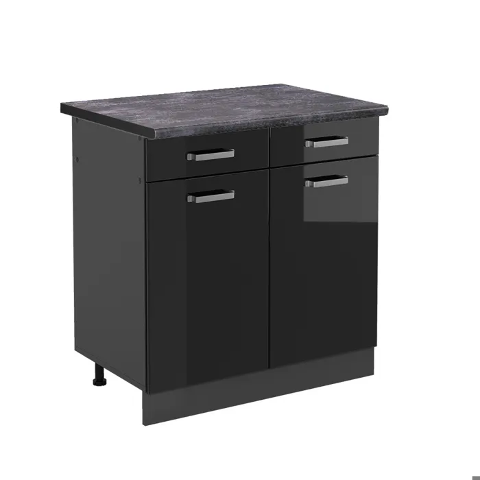 Vicco Meuble cuisine Noir Haute brillance/Anthracite 80cm plan de travail Anthracite