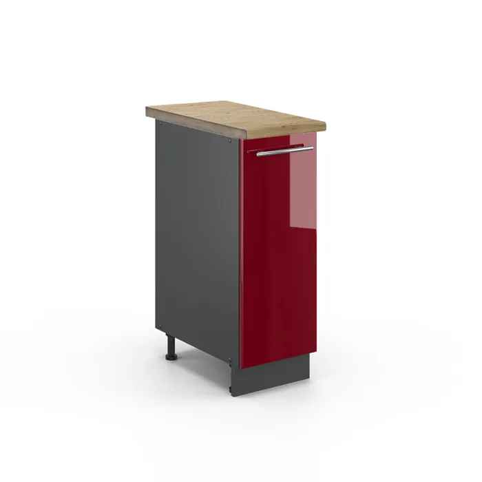 Vicco Meuble de cuisine Rouge bordeaux Haute brillance/Anthracite 30cm plan de travail Chêne doré