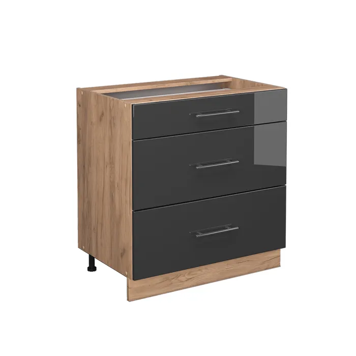 Vicco Meuble cuisine Anthracite Haute brillance 80cm avec 3 tiroirs, sans PT