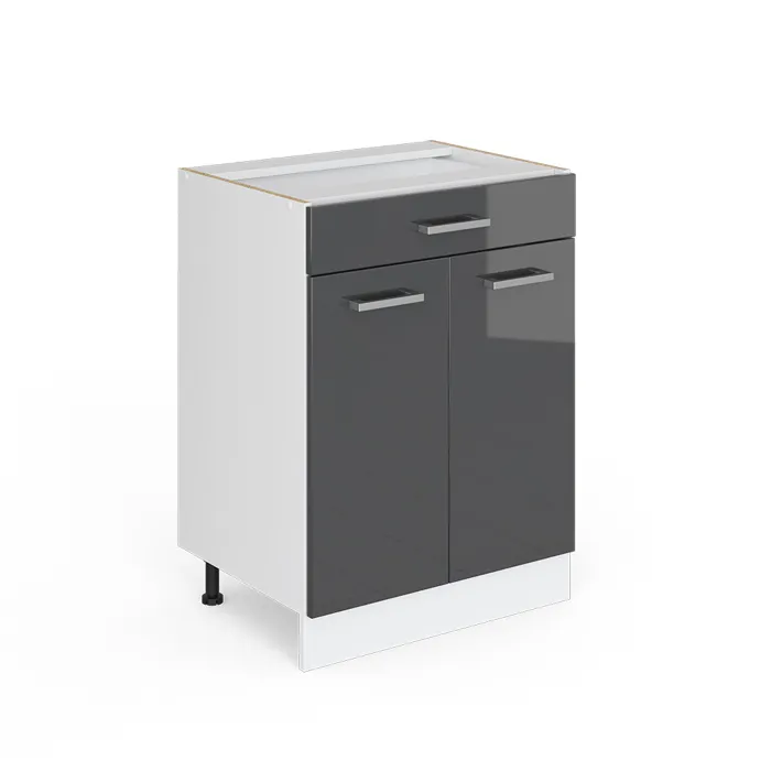 Vicco Meuble cuisine Anthracite Haute brillance 60cm avec tiroir, sans PT