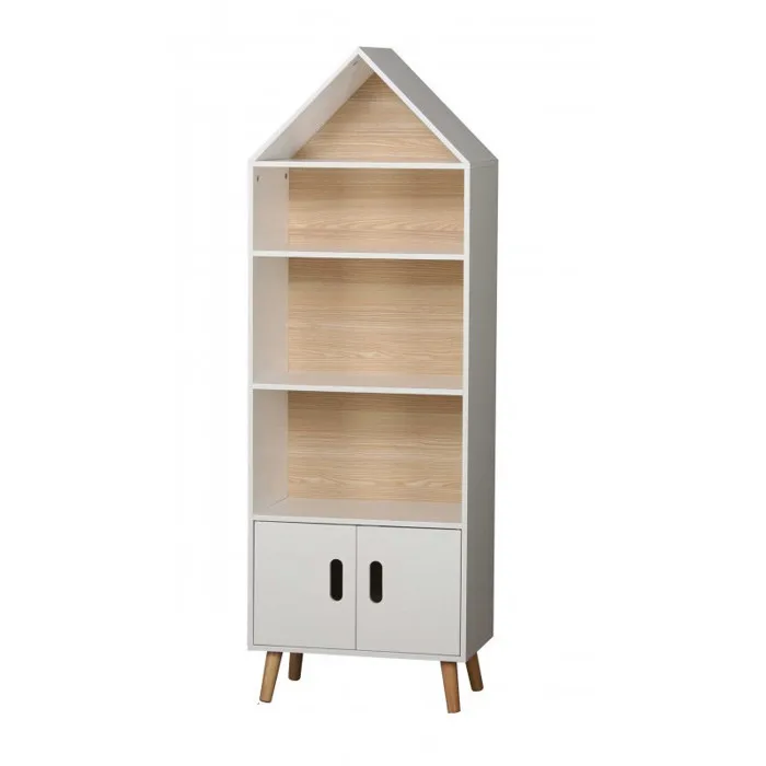 Bibliothèque Dream 5 Étagères Et 2 Portes - H. 142 Cm - Bois Et Blanc