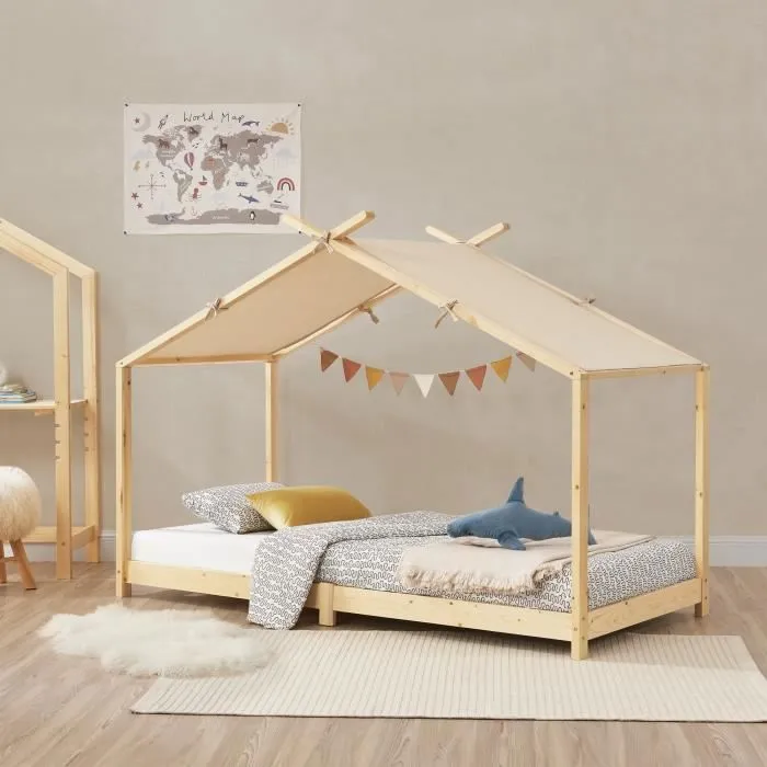 Lit enfant Brome bois de pin 90 x 200 cm naturel beige en.casa