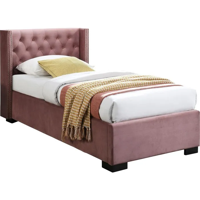 Lit coffre 90 x 200 cm avec tête de lit capitonnée - Velours - Rose - MASSIMO