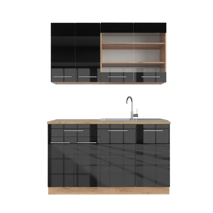 Vicco Cuisine Anthracite brillant/Chêne doré 140cm sans PT