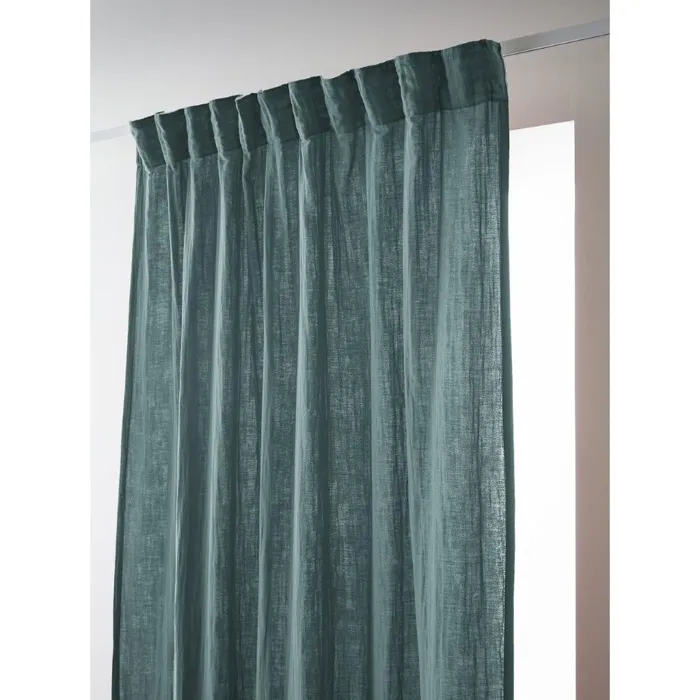 Rideau Galon Fronceur 140 x 240 cm Double Gaze de Coton Gaïa Bleu Canard