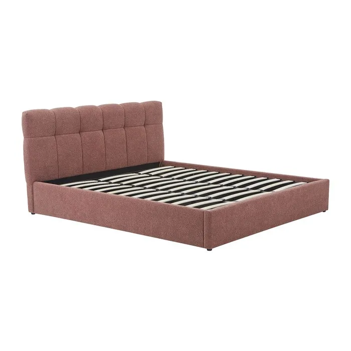Lit coffre 180 x 200 cm - Tissu bouclette - Terracotta - MAZIRI