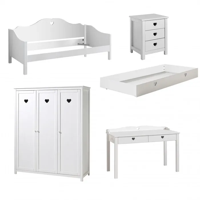 MILADY - Chambre 90x200cm Lit Banquette + Armoire 3P + Bureau