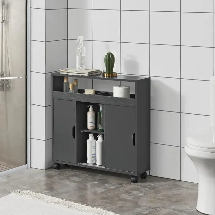 Meuble de salle de bain Lumijoki portes coulissantes gris foncé en.casa
