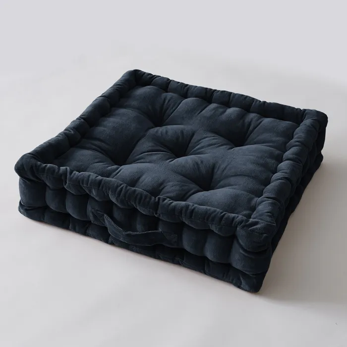 Coussin de sol 50 x 50 x 10 cm Velours de Coton César Bleu Minuit