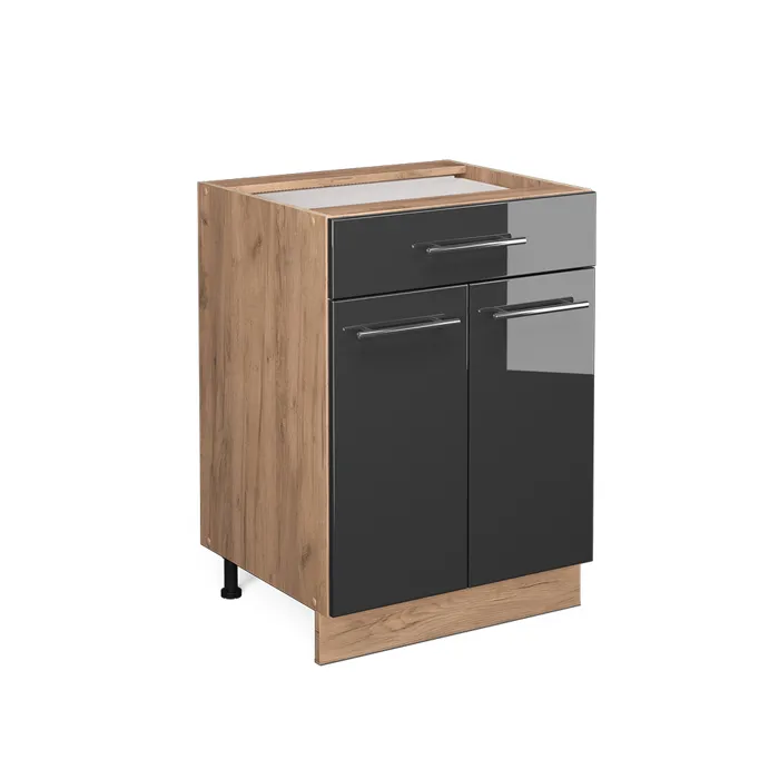 Vicco Meuble cuisine Anthracite Haute brillance 60cm avec tiroir, sans PT