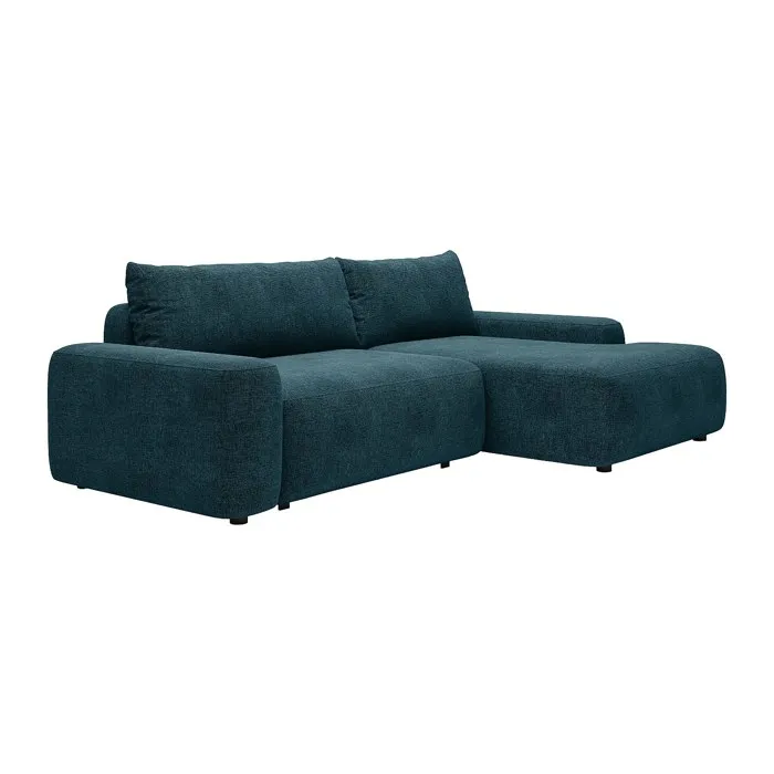 Canapé d'angle droit convertible en tissu texturé bleu DAVISO