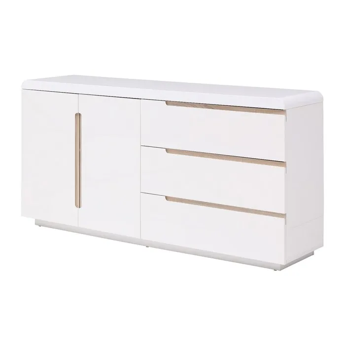Buffet avec 2 portes et 3 tiroirs - Blanc et naturel - NURINI