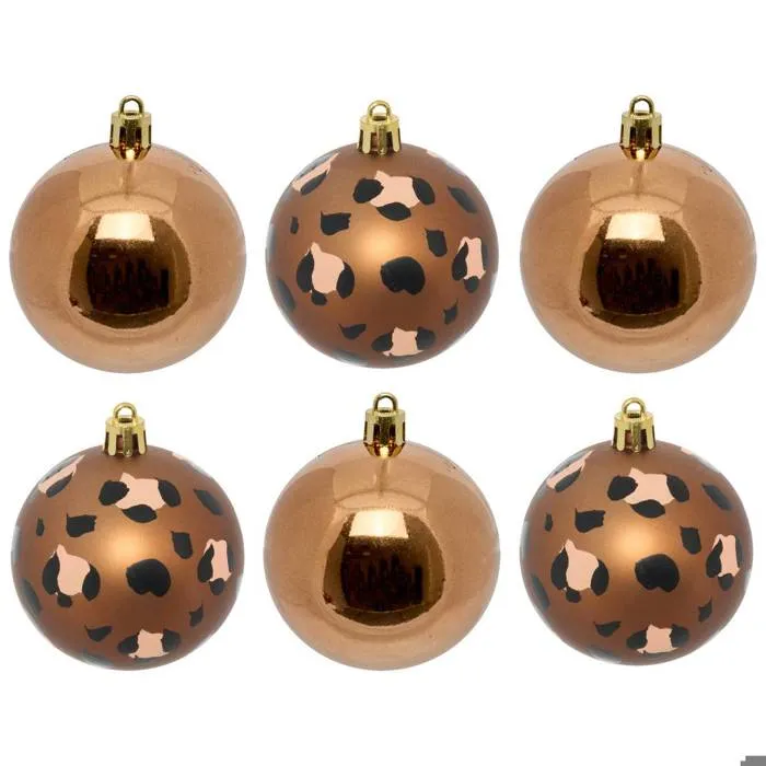 Lot De 6 Boules De Noël En Plastique Motif Léopard Ambré D. 60 Mm - Feeric Lights & Christmas