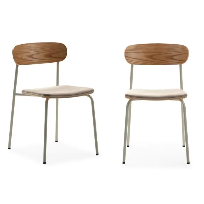 Arno - Lot de 2 chaises en tissu et métal - Beige