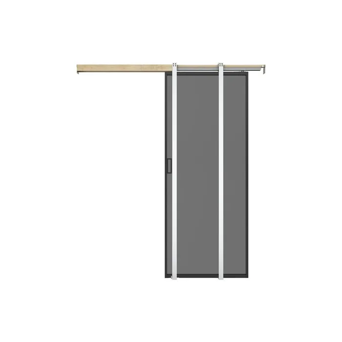 Porte coulissante avec système à galandage - aluminium et verre trempé fumé dépoli - H205 x L73 cm - LINCI II