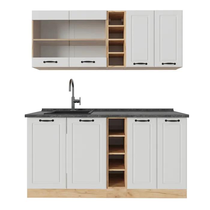 Vicco Cuisine Blanc campagnard/Chêne doré 160cm, PT Anthracite