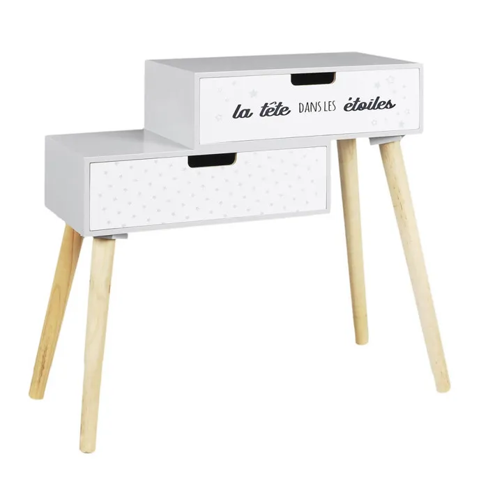 Smile - Chevet Enfant 2 Tiroirs Gris Et Blanc