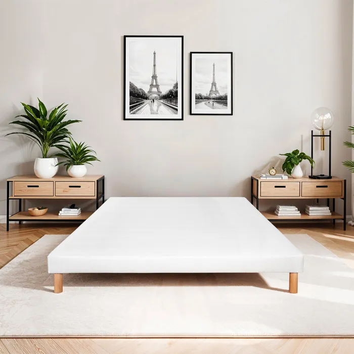 Sommier tapissier Tissu Capucine 140x190 cm - Blanc