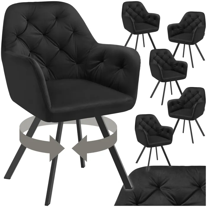 Lot 6 Fauteuils Pivotants 180° Velours Rembourrés Motif Matelassé Noir