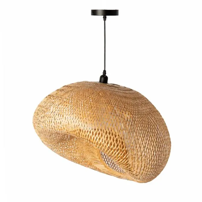 Suspension bambou et osier SAVANA style nid naturel douille E27 noir