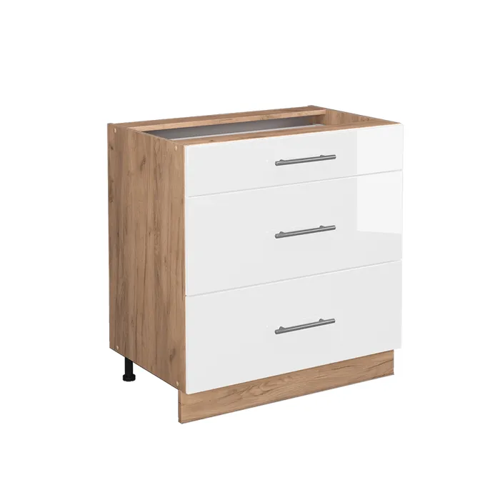 Vicco Meuble cuisine Blanc Haute brillance 80cm avec 3 tiroirs, sans PT