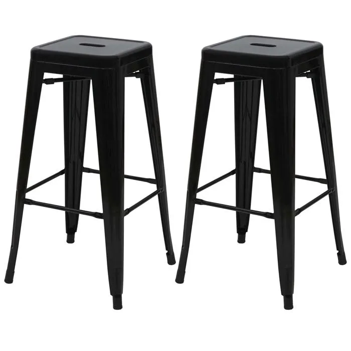 Lot De 2 Tabourets De Bar Avec Repose-pieds Design Industriel Empilable Métal Noir 04_0007450