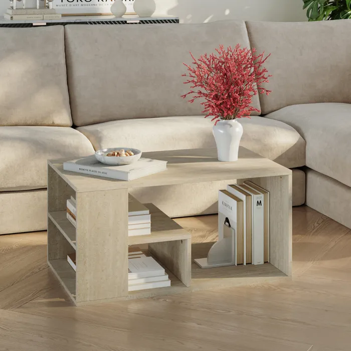 Table basse Antaa 80 x 50 x 40 cm travertin en.casa