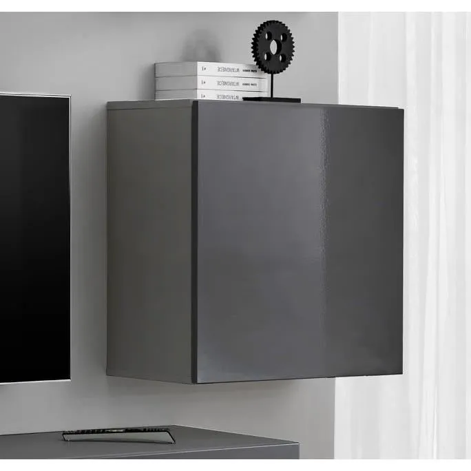 Armoire Murale 1 Porte Meuble De Rangement 60x60x30cm 2 Compartiments Modèle Berit 60x60 Gris Finition Brillante