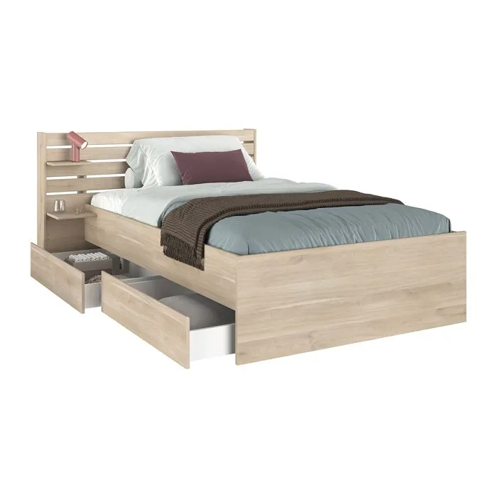 Lit 120 x 190 cm avec rangements - Coloris: Naturel - TENALIA