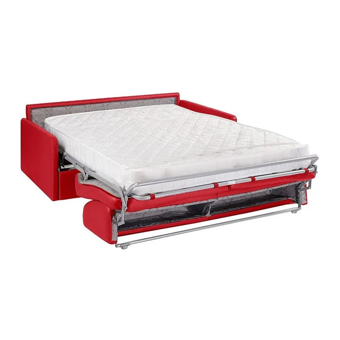 Canapé 4 places convertible express en simili rouge avec assise mémoire de forme - Couchage à lattes larges 160 cm - Matelas 18 cm