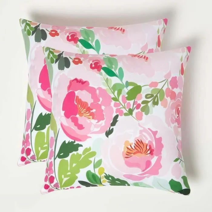 Coussin extérieur imperméable 45x45 cm Pivoines Lot de 2 - HOMESCAPES