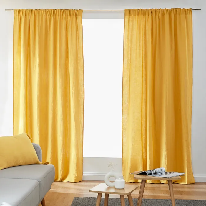 Lot de 2 Rideaux Galon Fronceur double Gaze de coton Safran 140 x 240 cm