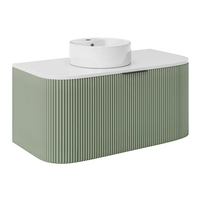 Meuble de salle de bain suspendu strié avec vasque à poser - Vert mat - 100 cm - LOMERI