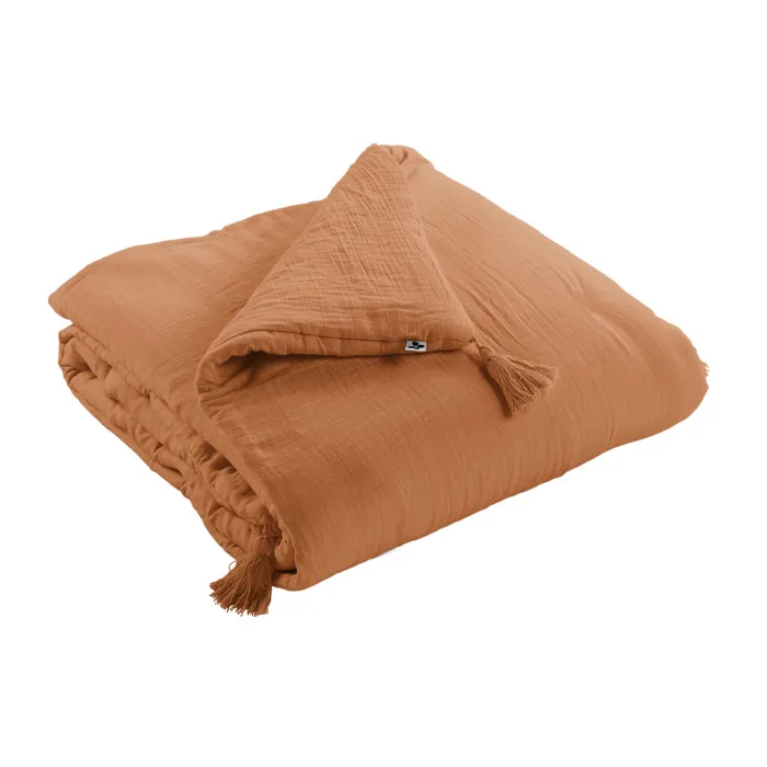 Édredon 150 x 150 cm Double Gaze de Coton GAÏA Abricot