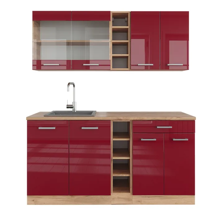 Vicco Cuisine Rouge brillant/Chêne doré 160cm sans PT