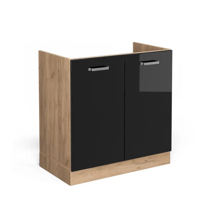 Vicco Meuble bas sous-évier Noir Haute brillance 80cm sans PT