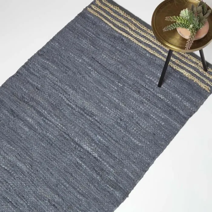 Tapis Gris En Cuir Recyclé À Rayures 90x150cm - Homescapes