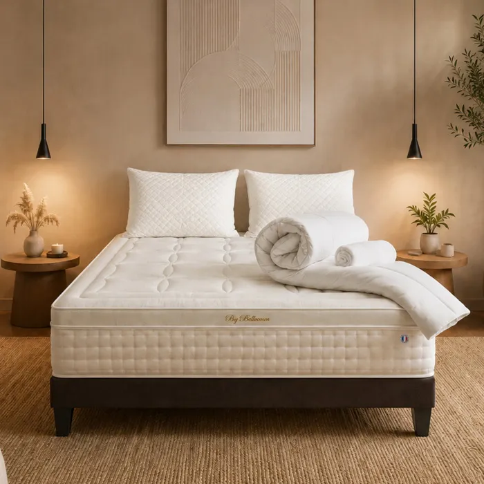 Pack Empereur 160x200 cm Matelas Mousse + Sommier Bois + Accessoires