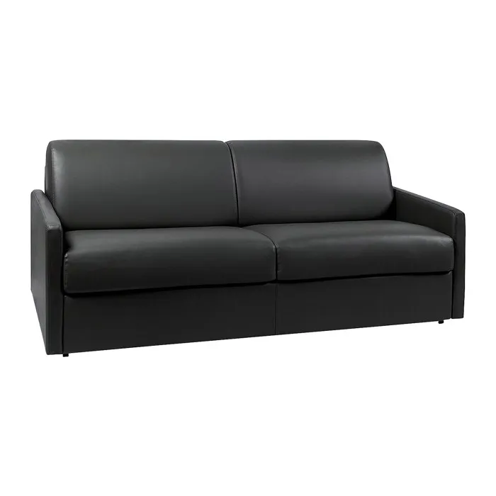 Canapé 4 places convertible express en simili noir avec assise mémoire de forme - Couchage à lattes larges 160 cm - Matelas 18 cm