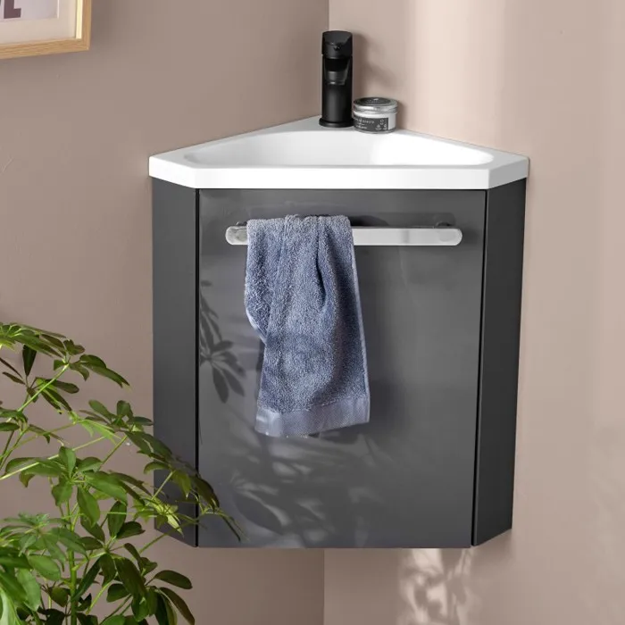 Ensemble lave-mains d'angle suspendu SKINO avec robinet noir