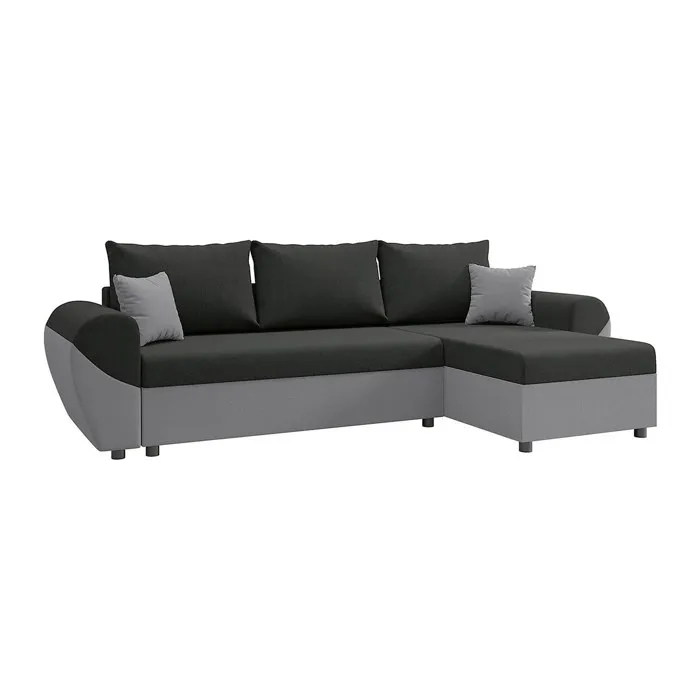 Canapé d'angle convertible et réversible en tissu noir et gris LIERNO
