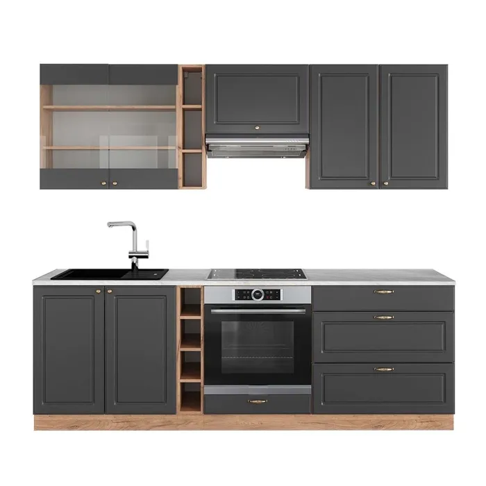 Vicco Cuisine Anthracite Campagne/Chêne doré 235cm, PT Marbre