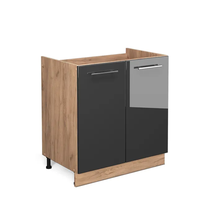 Vicco Meuble bas sous-évier Anthracite Haute brillance 80cm sans PT