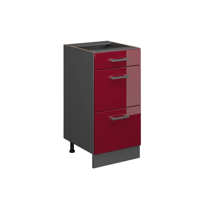 Vicco Meuble cuisine Rouge brillant 40cm avec tiroirs, sans PT