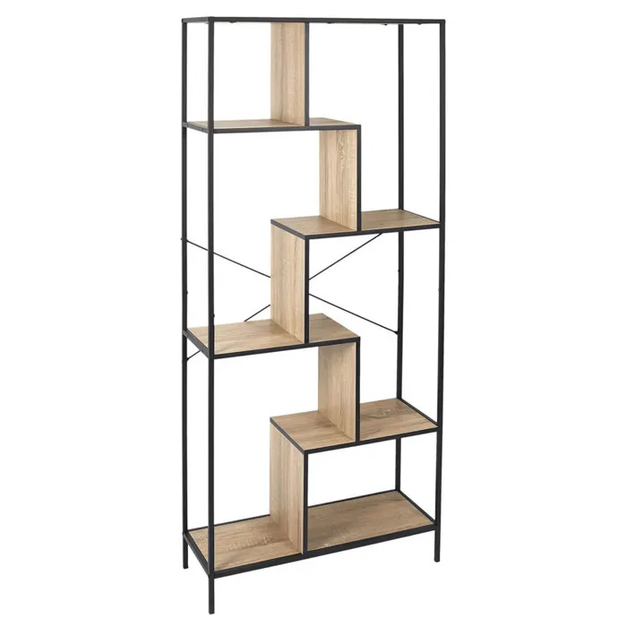 Endis - Etagère 6 Niveaux Aspect Bois Et Métal Noir