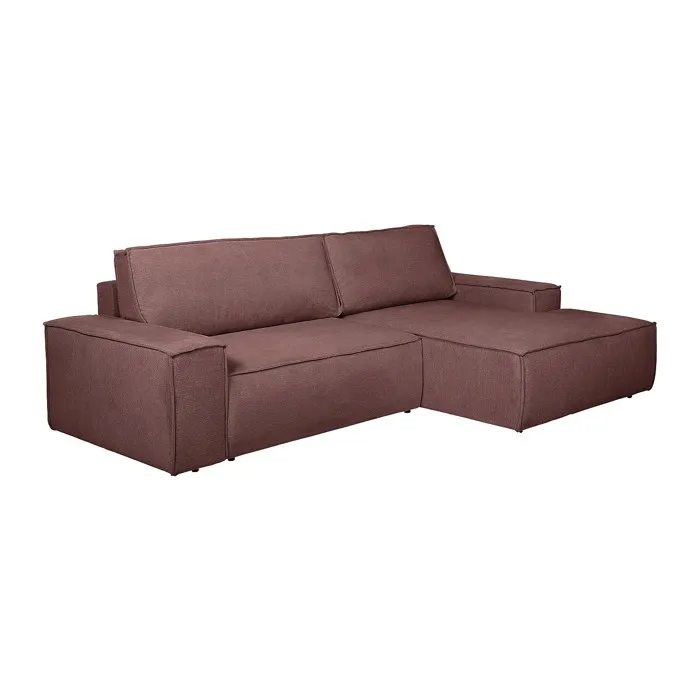 Canapé d'angle droit convertible en tissu texturé terracotta AMELIA