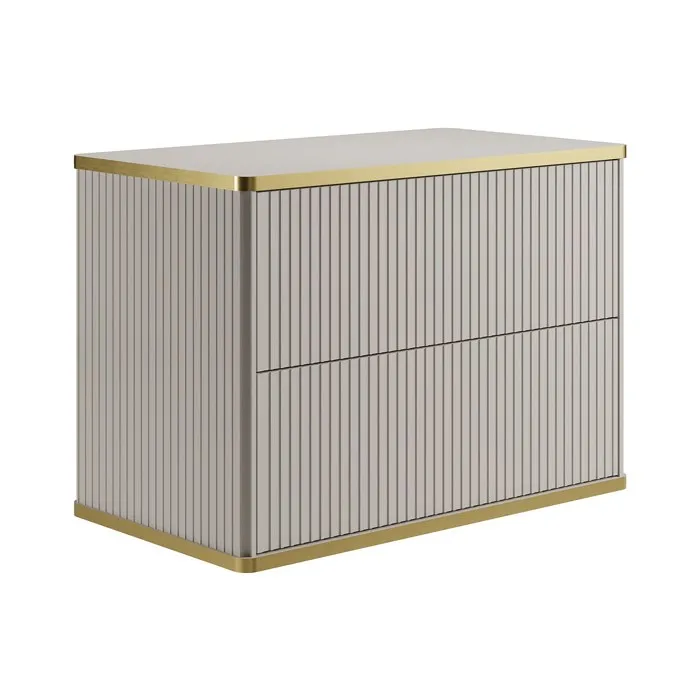 Meuble sous vasque suspendu strié liseré doré - Beige - L80 cm - KELIZA