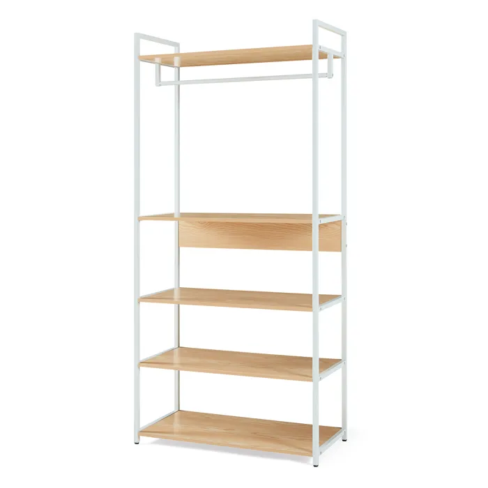 Portant à vêtements Larem avec 4 étagères 180 x 84 x 40 cm blanc effet chêne en.casa