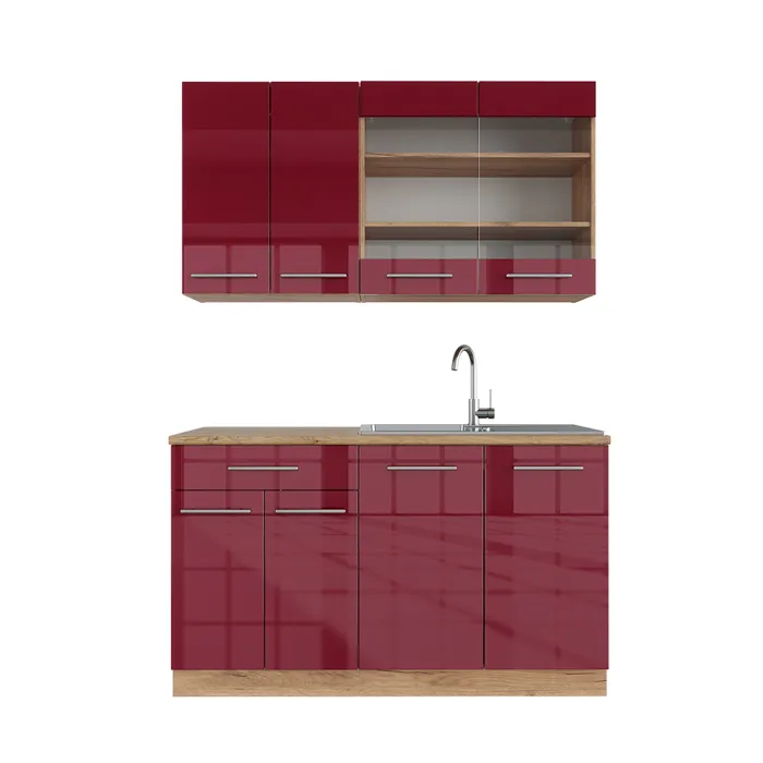 Vicco Cuisine Bordeaux brillant/Chêne doré 140cm sans PT